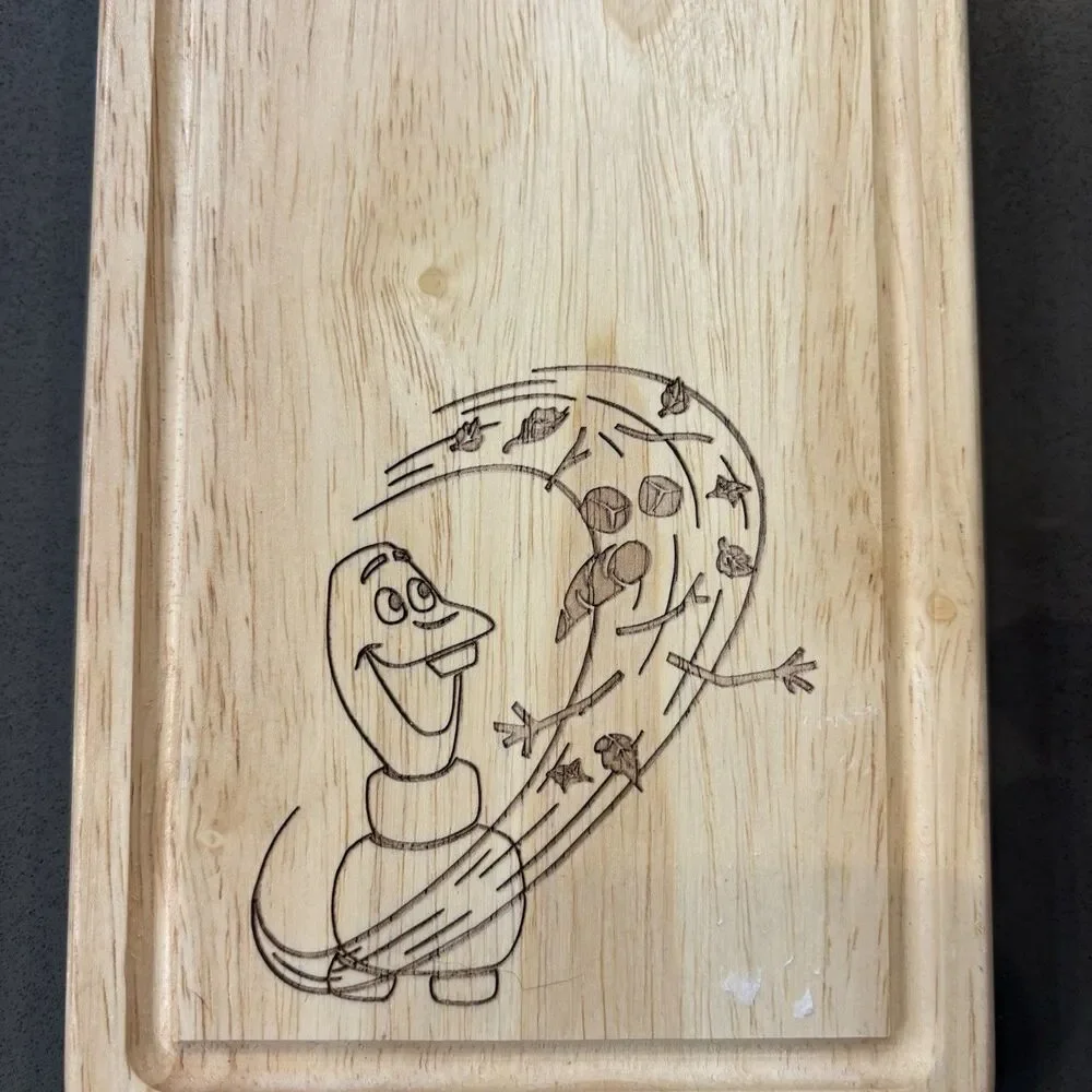 Disney Frozen Olaf Serving Cutting Board Oak Wooden EUC Charcuterie Display